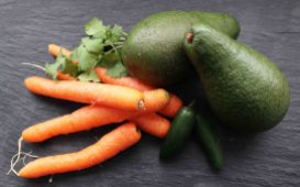 carrots, avocados, hili and cilantro